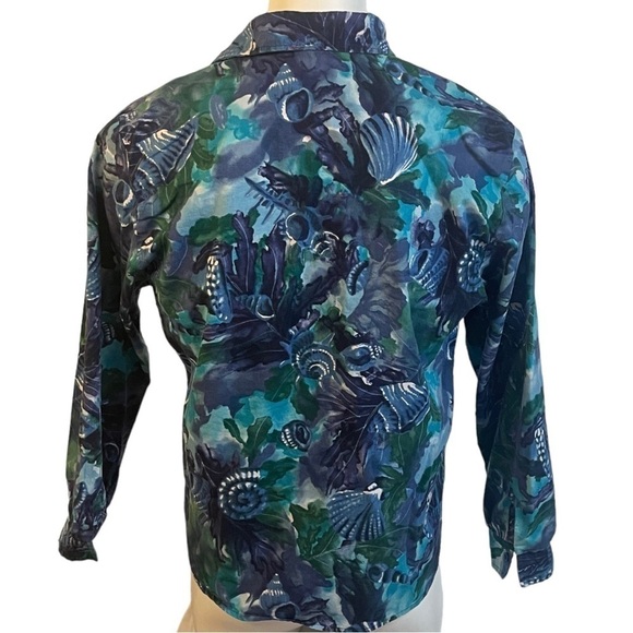 ROPER Blue and Green Shell and Leaf Pattern Button Up Long Sleeve Shirt - Picture 5 of 9